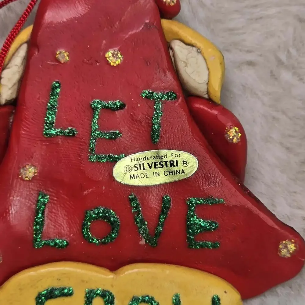 Silvestri Handcrafted “Let Love Grow” Santa Ornament Red & Yellow Glitter Xmas